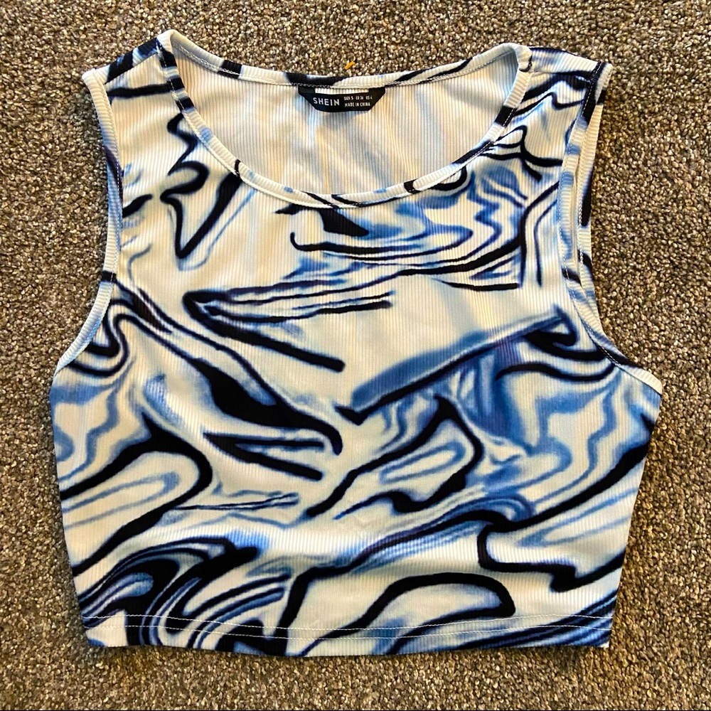 Shein Y2K Crop Top, Blue and White, Ribbed material